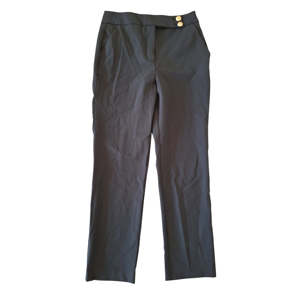 Quince Ultra-Stretch 24/7 Smart Straight Leg Pants Gray Gold Button Size 6